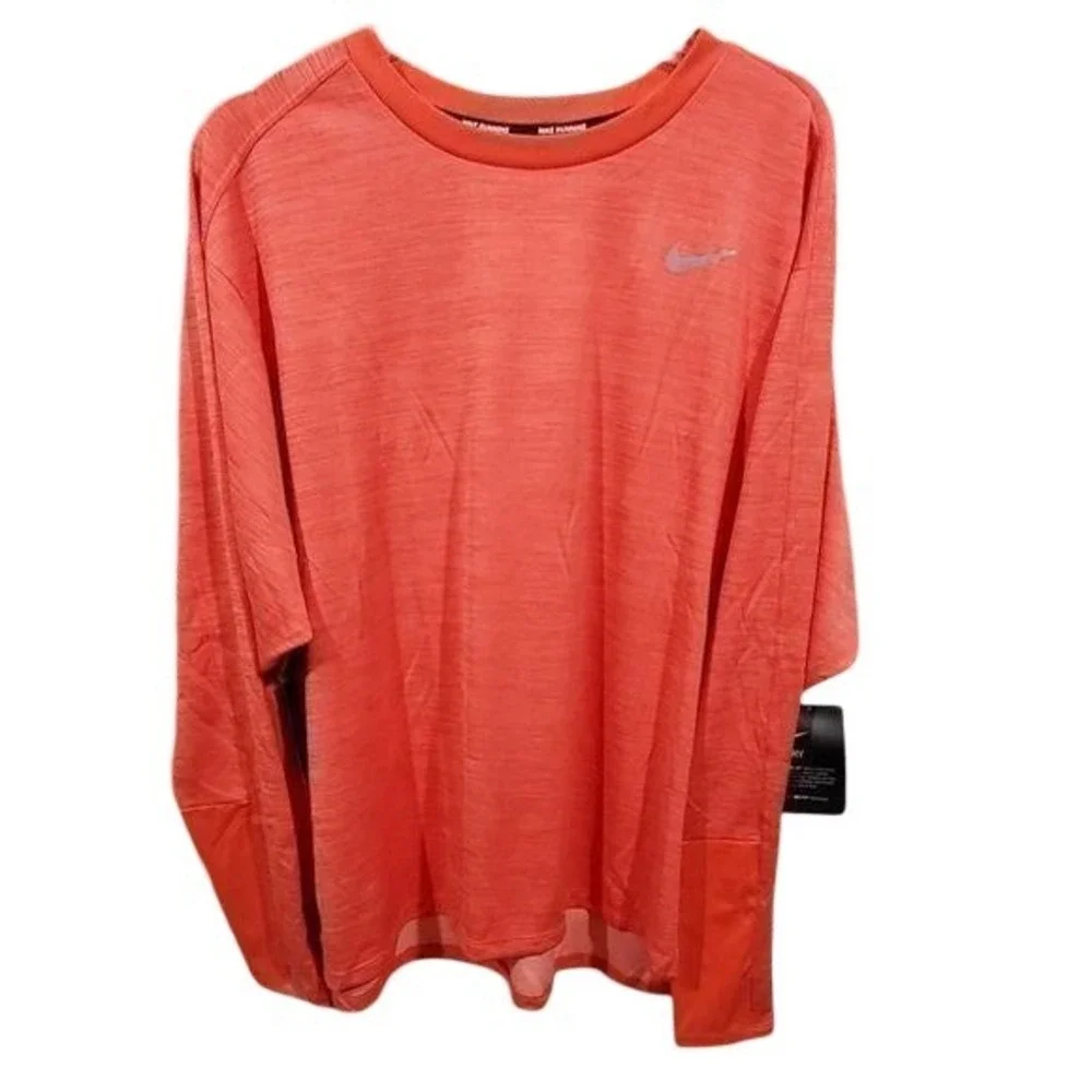 Nike Dri Fit‎ Long Sleeve Running Shirt Women Coral Orange Athletic Top